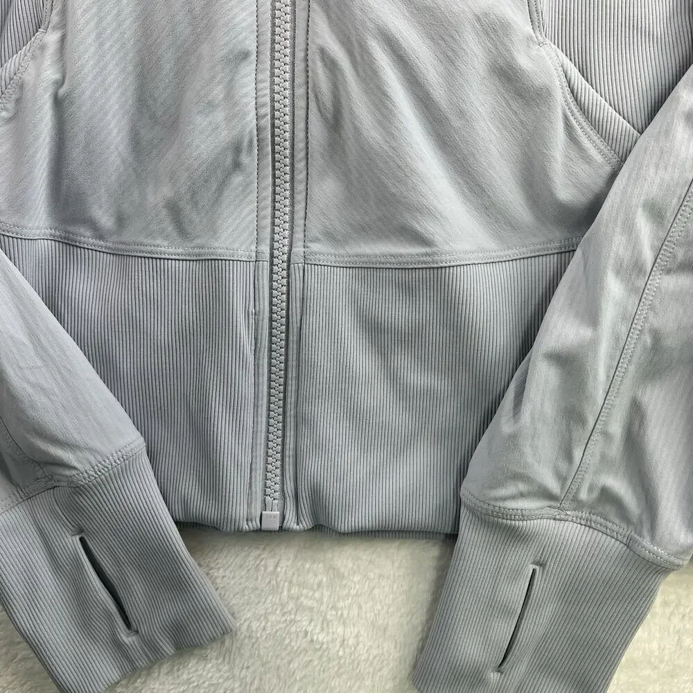 Lululemon Sz 10 In Flux Jacket Dance Studio Reversible Hooded Silver Fox Stretch
